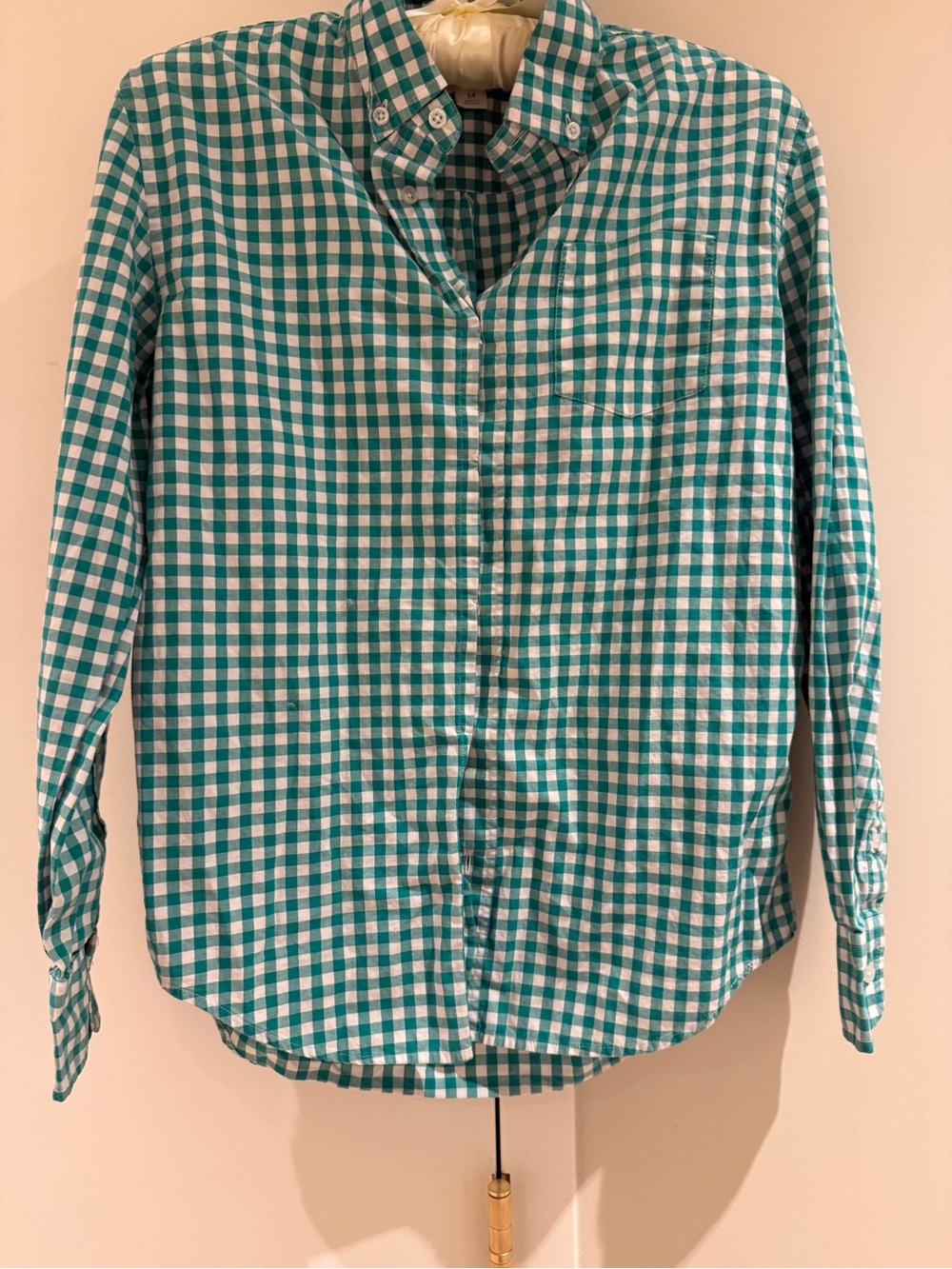 Crewcuts Teal & White Gingham Button-Down Shirt